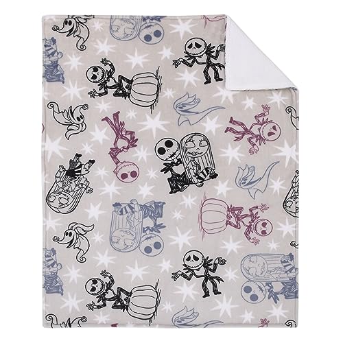 Disney Nightmare Before Christmas Gray, Purple, and White Super Soft Sherpa Baby Blanket - color: Nightmare Before Christmas Gray