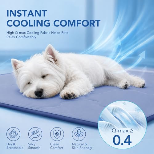 Deconovo Dog Cooling Mat, Reversible Cool-to-Touch Summer Pad with Quilted Soft Fill, Breathable Lightweight Pad for Bed/Couch/Crate, Machine Washable, Blue, 40x60 Inches - color: Blue, size: 40"W x 60"L (Pack of 1)