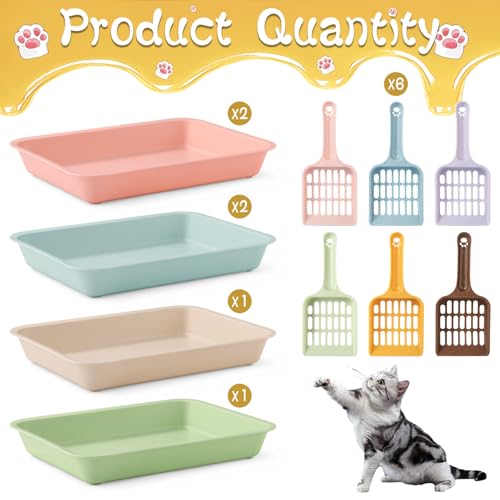 6 Pcs Kitten Small Litter Box Set, Color Plastic Kitten Litter Pan with 6 Scooper Cat Litter Box Cat Litter Box Travel Toilet for Small Pet Kitty Bunny Guinea Pig - color: C-color