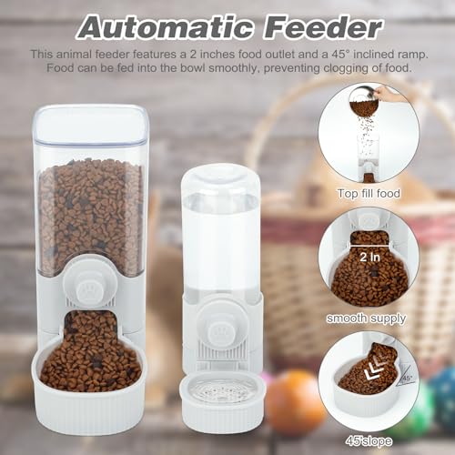 YUEPET Rabbit Water Dispenser and Food Feeder, Automatic Bunny Feeder, Grey | Rabbit Food Dispenser, 1200 mL Feeder, 520 mL Waterer, Floor-Standing or Cage-Mount Design, Removable Parts - color: Grey