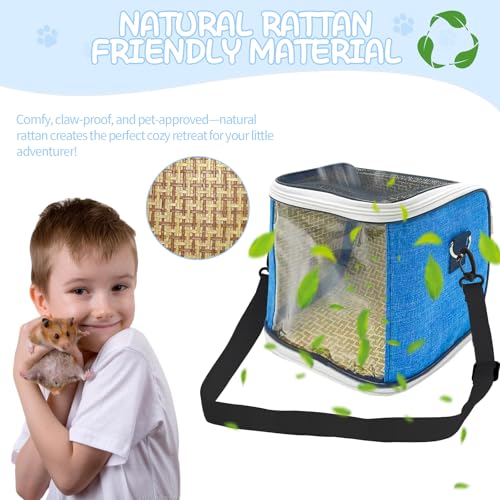 Small Animal Carrier Backpack with Water Bottle, Travel Portable Guinea Pig Hamster Bunny Carrier Sling Pouch, Clear Window Breathable Pet Carrier for Hedgehog Sugar Glider Chinchilla Rat (Gray-Blue) - color: Gray Blue