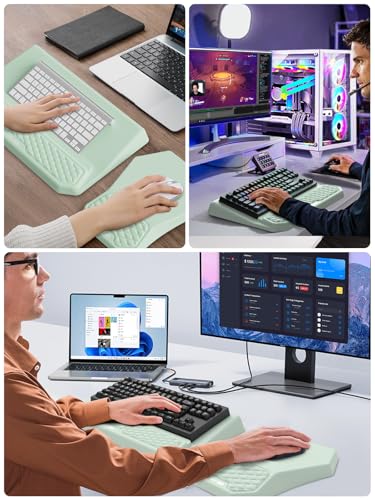 3-in-1 Ergonomic Keyboard Stand with Wrist Rest & Mouse Pad Set,Light Green | Comfy Keyboard Riser Holder Soft Mousepad with Massage Design, Memory Foam and Non-Slip PU Base for Pain Relief - color: Light Green