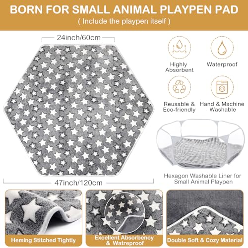 Hamster Playpen with Mat Small Animal Cage Tent Breathable Transparent Guinea Pig Playpen Waterproof Portable Yard Fence Mat Foldable Exercise Playpen Outdoor Indoor (Gray,Star) - color: Gray
