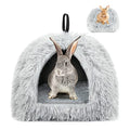 YUEPET Bunny Hideout, Cozy Rabbit Bed House for Small Pets, Grey | Long Plush Guinea Pig Cave Bed, Removable Washable Pad, Non-Slip Base, Warm Rabbit Hideaway for Guinea Pig Ferret