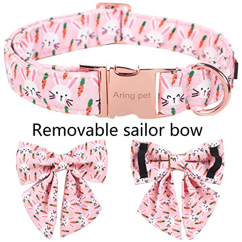 ARING PET Easter Dog Collar-Cute Rabbit Dog Collar with Sailor Bowtie, Cotton Adjustable Carrots Dog Collars with Metal Buckle - color: Easter-Pink Rabbit, size: Small (Pack of 1)