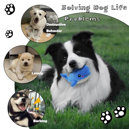 Dog Hide and Seek Toys Puppy Chew Squeaky Toys Plush Mushroom&Bamboo&Shell Hideout Stuffing with Squeakers Animals (3Pcs Squeaky Whale Blue) - color: 3Pcs Squeaky Whale Blue