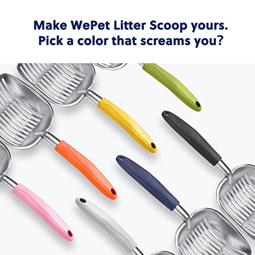 Cat Litter Scoop, Aluminum Alloy Sifter, Kitty Metal Scooper, Deep Shovel, Long Handle, Poop Sifting, Kitten Pooper Lifter, Durable, Heavy Duty, for Litter Box - color: FLAT Aluminum \ #01 Blue Handle, size: Large