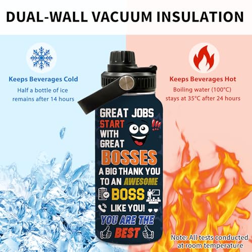 Boss Day 32oz Water Bottle, Leak-proof Bottle, Stainless Steel Cup | 32oz Insulated Sport Tumbler, with Handle & Lid Reusable Mug, Thanksgiving Christmas Birthday Gift for Boss - color: Boss