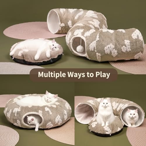 Pesen Cat Tunnel Bed with Soft Cushion for Indoor Cats and Kittens | Interactive Pet Toy Encourages Exploration, Supports Natural Instincts and Bonding for Cats, Small Dogs and Rabbits