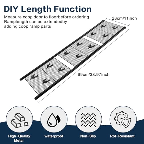 Chicken Coop Ramp,Metal Chicken Ladder for Coop Accessories, Ladder Length Adjustable for Henhouse, Coop Steps for Feet Problem or Cannot Fly Chickens ducks, Duty Sturdy,Corrosion-Resistant Waterproof