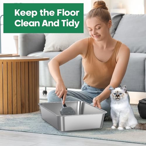 Stainless Steel Cat Litter Box,Metal Kitten Litter Pan, 4" Height Litter Box for Small Animals Cats Kitty,Rabbits Toilet Indoor Litter Tray, Easy Clean, Non Stick, No Smell - size: Small