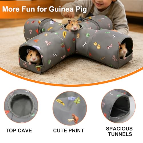 4-Way Small Pet Tunnel with Top Cave, Collapsible Interactive Hideout Tunnel for Hamster, Guinea Pig, Gerbil, Chinchilla, Dwarf Rabbit & Other Small Animals - color: Standard 4-Way