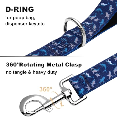 Double Handle Dog Leash 5 Foot with 2 Padded Handles, Heavy Duty Nylon Dog Leash with Traffic Control Handles,Walking Training Lead, Deep Blue Shark - color: Deep Blue Shark, size: 1 in x 5 ft