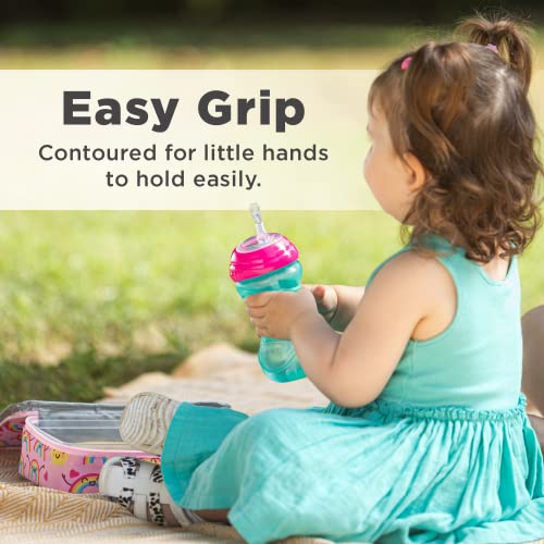 Nuby 3 Piece No-Spill Easy Grip Cup with Flex Straw, Clik It Lock Feature, Girl, 10 Ounce - color: Pink, Magenta, & Aqua