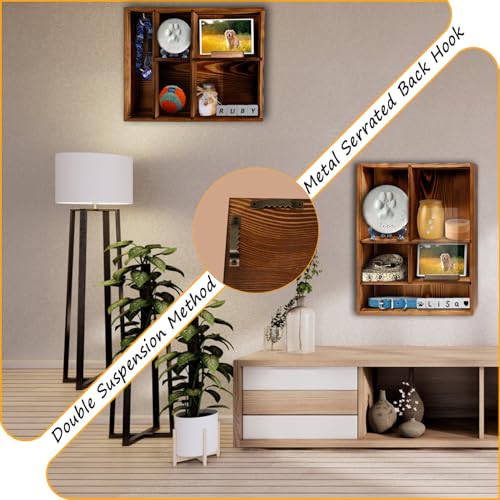 Solid Wood 11*14" Pet Memorial Shadow Box with Adjustable Shelves | Pet Memory Box Display Case for Dogs or Cats Frame Urn Ashes Nose Paw Print Keepsake for Pet Sympathy Gift- Charred Black - color: Charred Black