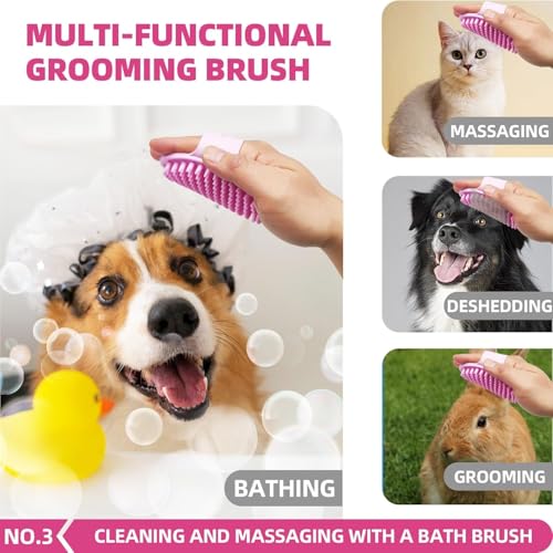 Bath Grooming Kit for Pets - Hair Brush Set with Towel, Washing Gloves, and Shampoo Scrubber Brush for Dogs and Cats (Pink) - color: 6-Bath-Pink