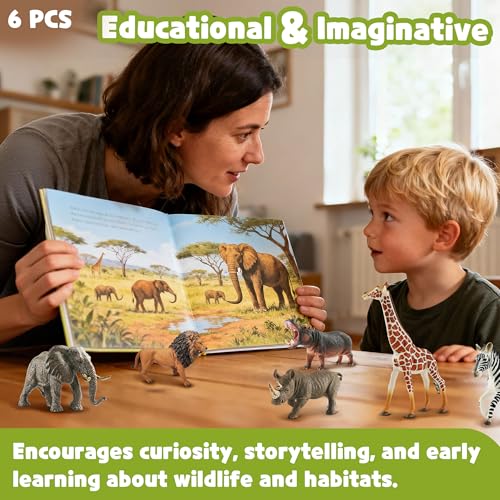 Zippytots 6PCS Safari Animal Figure Toys for Kids 3-5 Realistic Plastic Jungle Animal Figurines African Wildlife Learning Toys for Kids Boys Girls Toddlers - style: 6-PC Safari Animal Figures Set