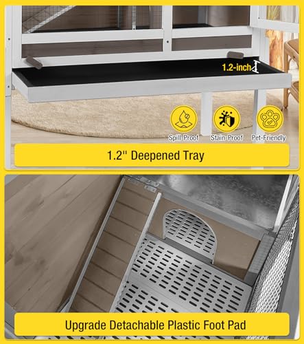 Aivituvin Guinea Pig Cages, Rabbit Hutch with Anti-Chew Frame, Bunny Cage with Cleaning Sliding Tray, 3 Openable Areas, Assemblable Legs, Ramp & Hideout Included - Brown - color: White Brown