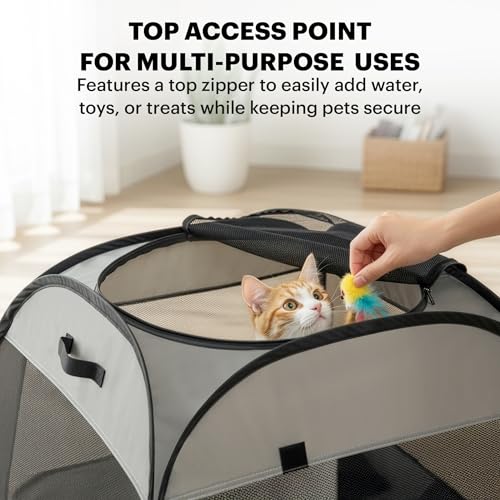 LAFYETTE. - US Based, Portable Cat Playpen, Trapezoidal Stable Design, Foldable Pet Tent for Indoor Outdoor Use, Cat Dog Play Enclosure, Kitten Puppy Kennel Crate, Pet House, Easy Setup, 33" x 26.5" - size: Medium (33"L x 26.5"H)