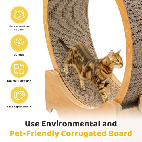 COZIWOW Cat Wheel for Indoor Cats, Cat Treadmill, Exercise Running Wheel | built-in scratching pad and locking mechanism, 34" cat exercise wheel, 8 robust positioning rollers in the base, up to 44 lbs