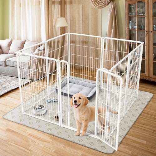 FXW Homeplus Indoor Dog Playpen with Washable Pee Pad, 40" H, 8 Panels | Calm Indoor Play Area, Super Absorbent Pad for Easy Cleanup, for Medium & Large Dogs, Patented - color: White, size: 40"H