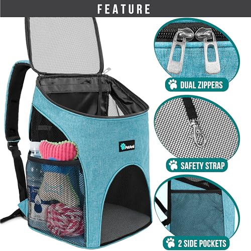 PetAmi Cat Backpack Carrier, Airline Approved Pet Carrier Backpack for Small Dogs and Large Cats, Soft Sided Collapsible Ventilated with Sherpa Bed for Hiking Travel, Max 18 lbs, Sea Blue - color: Sea Blue
