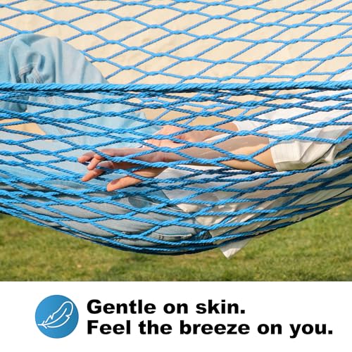 GAFETE Single Rope Hammocks for Outside, Traditional Hand Woven Cotton Hammock with Hardwood Spreader Bar, Max 450 lbs Capacity (Lake Aqua, Small) - color: Lake Aqua, size: Small