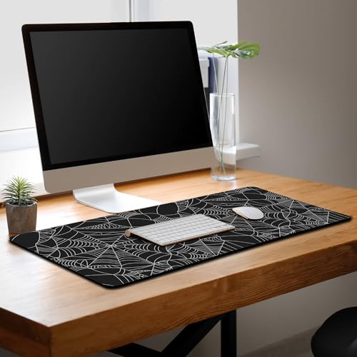 Gaming Mat Black Long Mousepad, Desktop Pad Big Mouse Pads Desk Mouse Pad, Computer Pad Non-Slip Rubber Base Waterproof with Stitched Edges, 35.4" X 15.7" Spider Web - color: Spider Web