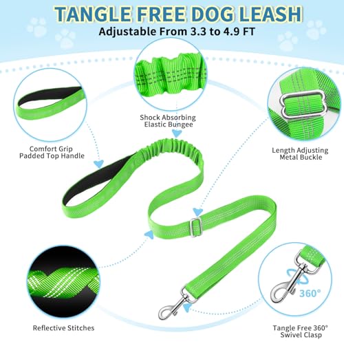 Lukovee Soft Padded Small Dog Harness (X-Small, Green) with 4ft Lightweight Leash, Adjustable Reflective Vest for Walking, Running, Hiking, Training | Both Neck & Chest Adjustable, Reflective, Puppy Harness with 4ft Lightweight Anti-Twist Dog Leash for Sm