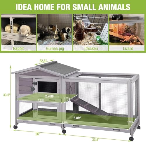 GUTINNEEN Large Rabbit Hutch Indoor Bunny Cage Outdoor with Chew-Proof Ramp 2-Story Mobile Guinea Pig Cages with 3 Pull-Out Trays - color: Grape Purple