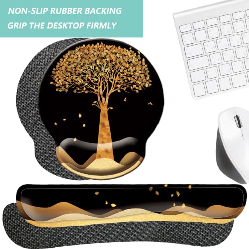 Keyboard Wrist Rest Pad Mouse Pad with Wrist Support Set of 3, Mousepad with Non-Slip Rubber Base, Ergonomic Memory Foam Mouse Wrist Cushion Support for Home Office Laptop Computer, Tree - color: Tree