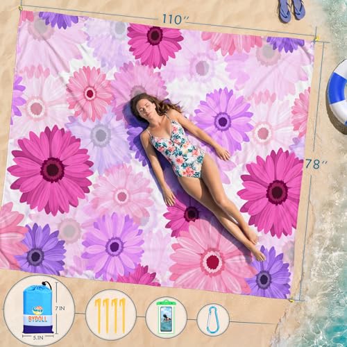 BYDOLL Beach Blanket Waterproof Sandproof,78''X81''/78''X110'' Large Sand Free Oversized Lightweight Sand Resistant Blanket, Picnic Mat for Beach Travel Camping Hiking Essentials - color: Daisy, size: 78''X110"