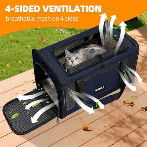 Cat Carrier Soft-Sided Travel Bag for Medium to Large Cat Over 15lbs | Small Puppy Dog Carry Crate 12 Pounds, Top Entry, Breathable Mesh, Pet Kitten Rabbit Cage Bag Transport Kennel Collapsible - color: Navy