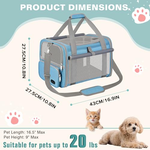 Cat Carrier Top Load, Privacy Curtains Soft Pet Travel Bag Airline Approved | Collapsible Soft-Sided Cat/Dog/Pet Carrier for Small Cats Dogs Puppy Under 16 lb, Washable Kitten Mesh Cage (16.9x10.8x10.8) - color: Sky Blue