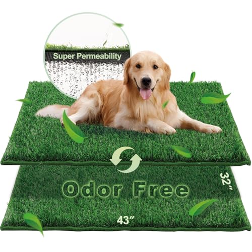 HQ4US 4LEGS Grass Pee Pads for Dogs Potty, Artificial Grass Patch Odor Free | 2PCS Fake Grass with Fully Permeable Backing for Fast Drainage, Indoor Potty Grass Hemmed Edge Turf, Easy Clean - size: XL - 43'' x 32'' for Dog＜ 38" Length