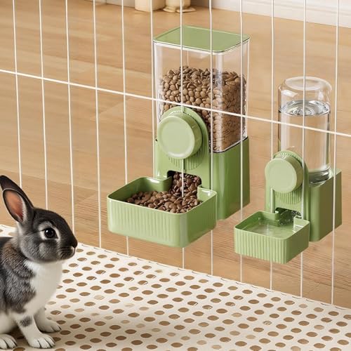 Hanging Automatic Pet Food Water Dispenser, Rabbit Feeder for Cage, 40.5 oz and 17oz Auto Gravity Feeding Station Set for Guinea Pig Cat Puppy Hedgehog, Ferret Bunny Accessories