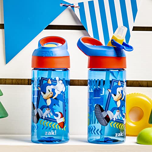 Zak Designs Sonic the Hedgehog Kids Water Bottle with Spout Cover and Built-in Carrying Loop, Made of Durable Plastic, Leak-Proof Water Bottle Design for Travel (17.5 oz, Pack of 2) - color: Sonic the Hedgehog