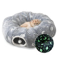 Large Cat Tunnels Bed Tube for Indoor Cats Under Christmas Tree Glows in The Dark Cat Tunnel with Cushion and Plush Ball Toy Longer Playground Toys for Dog Puppy Kitten Pet Gray - color: Gray Bed