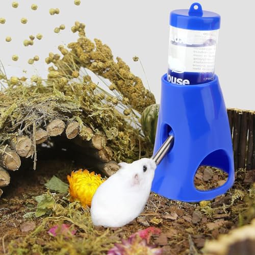 Hypeety Hamster Water Bottle with Hide Base No-Drip Water Dispenser, Blue | Leak-proof stainless steel nozzle, 2-in-1 with hideout , automatic feeder for hamsters/gerbils/mice, 2.71 fl oz/80ml, blue - color: Blue