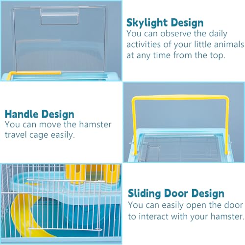 Tfwadmx Hamster Carrier, Dwarf Hamster Travel Cage, Portable Cages with Water Bottle, Gerbil Travel Carry Case Outdoor Vacation House for Small Mice(Blue,10.6”x8”x11.4”) - color: Blue
