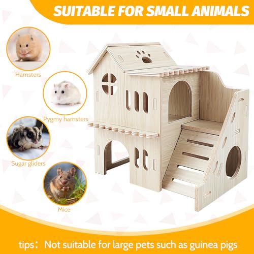 Hamster House,Tiny House with Slide House, Double-Decker Hut, Hamster Cage Accessories,Small Animal Habitat Decor for Small Hamster