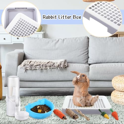 19 Pcs Rabbit Starter Kit Small Bunny Litter Box Animal Grooming Kit Water Bottle Bunny Toys Hay Feeder Bowl Blankets with Cleaning Set for Guinea Pig Rabbit Accessories - color: White, style: Cloud