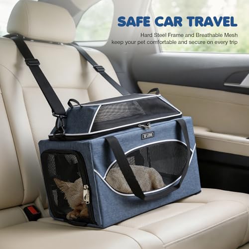 Lekereise Top-Expandable Pet Carrier 18x11x11Inch Delta American United Airline Approved Underseat to 15lbs Stable Car Travel Carriers for Small Dogs Cats with Locking Safety Zippers Anti-Scratch Mesh - color: Navy, size: 18"x11"x11"