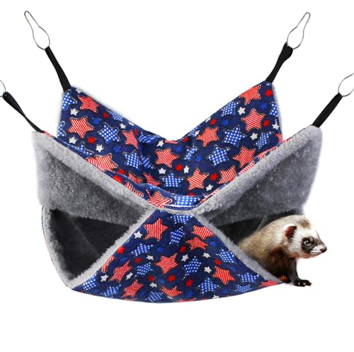 petonfun Ferret Hammock for Cage Accessories Pet Rat Toys Hanging Bed,Blue | 2 Layer Large Size, Double-Sided Design, Wide for Chinchilla Squirrel and Guinea Pig to Hide, Durable Daily-Use for Small Pet