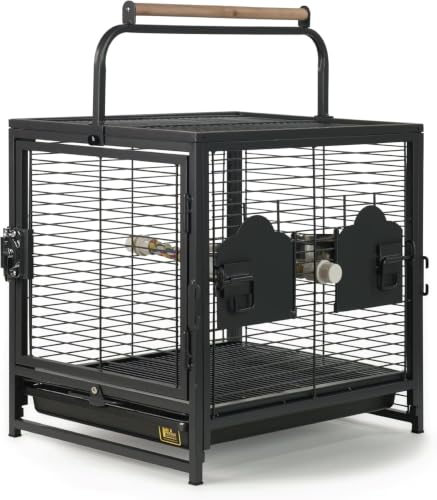 Prevue Pet Products Playtop Travel Carrier - Outdoor Travel Bird Cage for Small Parrots & Birds, Front Facing Door, Rope Perch, Lightweight & Portable, Easy Transport - Black