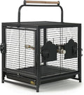 Prevue Pet Products Playtop Travel Carrier - Outdoor Travel Bird Cage for Small Parrots & Birds, Front Facing Door, Rope Perch, Lightweight & Portable, Easy Transport - Black