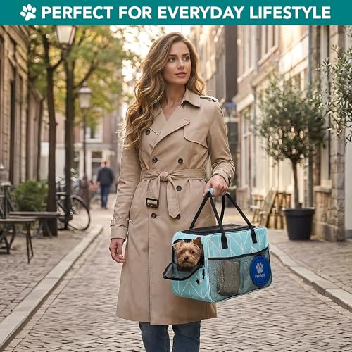PetAmi Dog Purse Carrier for Small Dogs Cats, TSA Airline Approved Soft-Sided Pet Carrier with Pockets, Ventilated Travel Tote Bag with Bed & Shoulder Strap, Puppy Kitten, Max 12 lbs, Chevron Teal - color: Chevron Teal