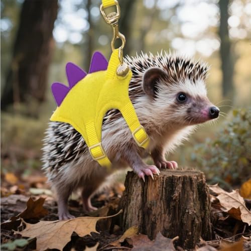 Ferret Harness and Leash Set Dinosaur Shaped Guinea Pig Leash Adjustable Hedgehog Rat Harness Small Pet Clothes for Chicken Rabbit Guinea Pig Teacup Chihuahua Mouse Bunny (Yellow)