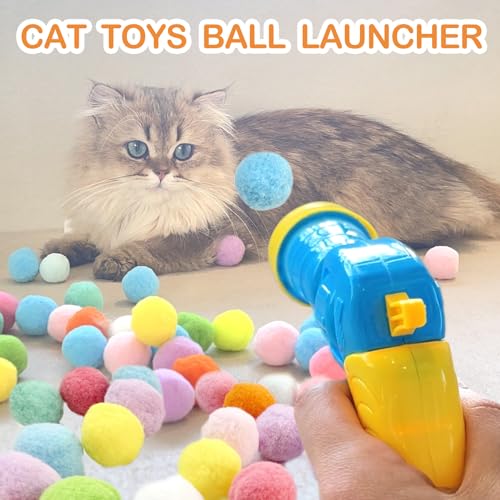 MeoHui 31Pcs Cat Ball Toy Launcher Gun,Cat Balls Fetch Toy,30Pcs Plush Fuzzy Balls Launcher Cat Toy for Cats with 1 Gun,Funny Interactive Cat Toys for Bored Indoor Adult Cats,Cute Kitten Kitty Toys