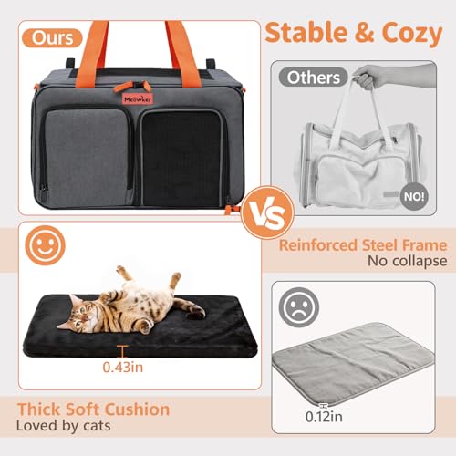 Soft Sided Cat Pet Dog Carrier, Large Airline Approved Travel Bag | Top Loading Breathable Mesh, Foldable Expandable Design, Fits Kittens & Puppies Up to 15 Lbs, Comfy for Transport Scenarios